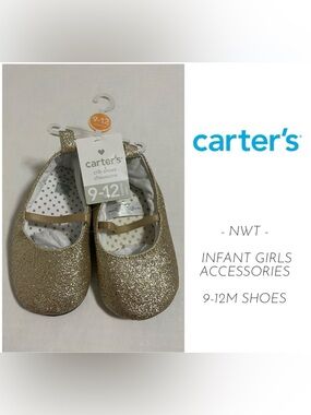 🆕CARTER’S - 9/12M - NWT - INFANT GIRLS GOLD SPARKLE BALLET FLATS / SHOES